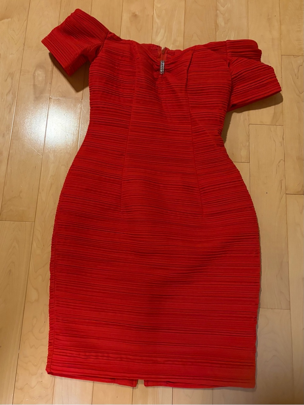 Off-Shoulder Red Ribbed Bodycon Dress